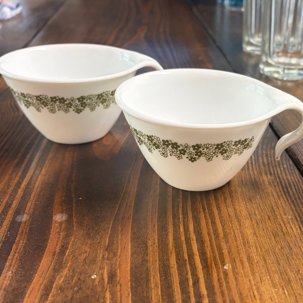 Corelle White and Green Floral Teacups